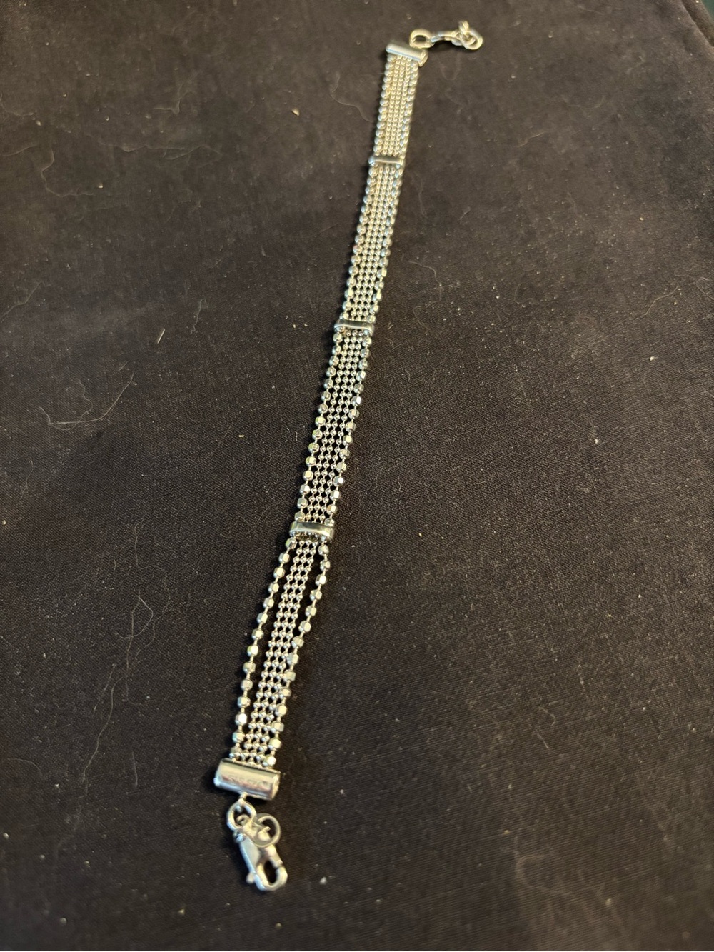 925 STS Sterling Silver Multi-Row Beaded Station Bracelet 6.69g 8”